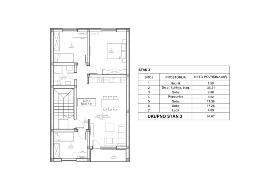 OSIJEK, DONJI GRAD, 4-soban stan na 2.katu 84,67 m2+ PARKING, fotografija 4