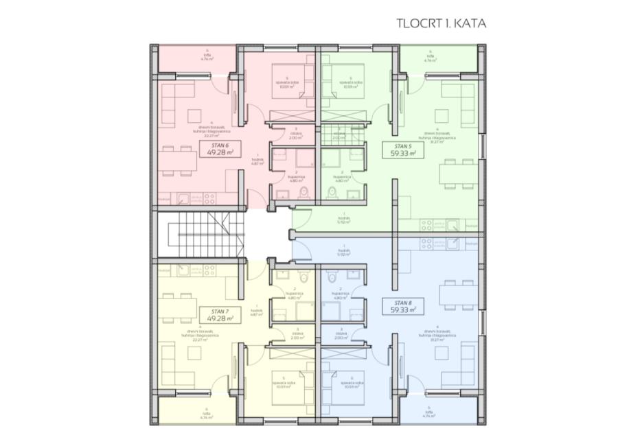 OSIJEK, TVRĐAVICA, dvosoban stan na 1.katu 59,33 m2 + PARKING, fotografija 3