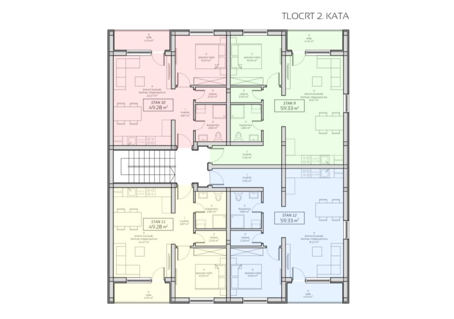 OSIJEK, TVRĐAVICA, dvosoban stan na 2.katu 59,33 m2 + PARKING, fotografija 3